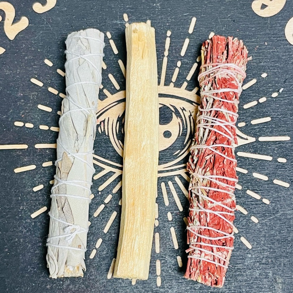 Smudge Stick 3 Pack, White Sage / Dragons Blood Sage / Palo Santo